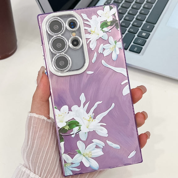 For Samsung Galaxy S25 Ultra 5G Electroplating Flowers Plants Texture TPU Phone Case(Gardenia FL15)