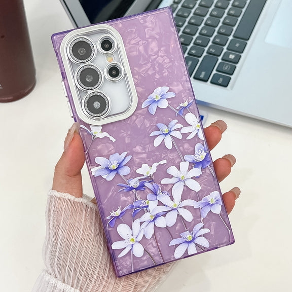 For Samsung Galaxy S25 Ultra 5G Electroplating Flowers Plants Texture TPU Phone Case(Lilac Flowers FL16)