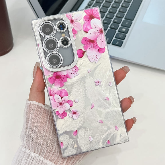 For Samsung Galaxy S25 Ultra 5G Electroplating Flowers Plants Texture TPU Phone Case(Peach Blossom FL18)