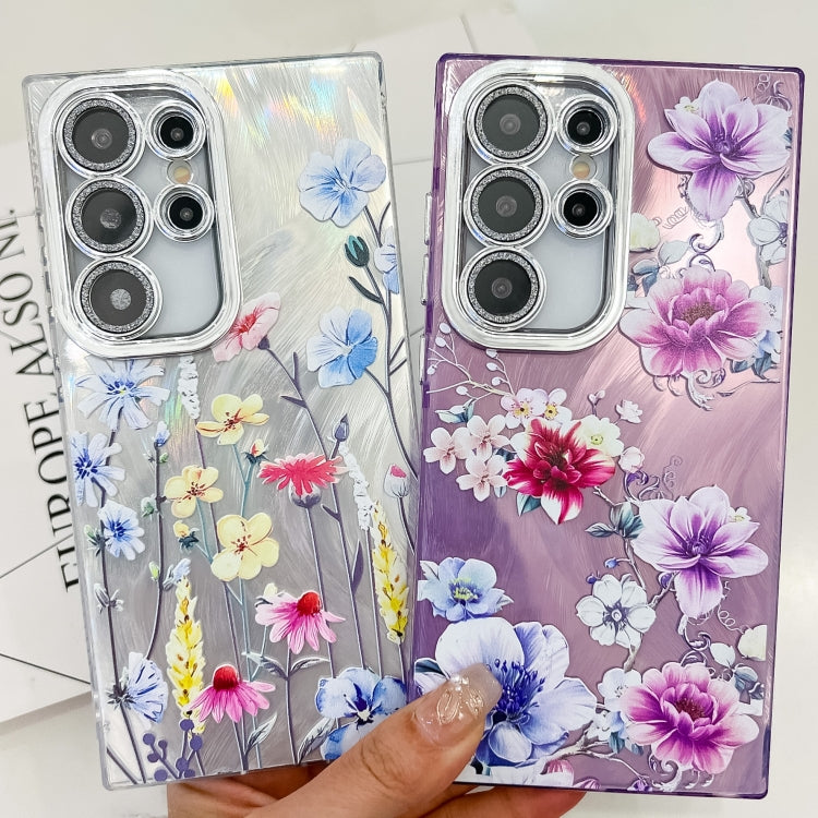 For Samsung Galaxy S25 Ultra 5G Electroplating Flowers Plants Texture TPU Phone Case(Colorful Peony FL10)