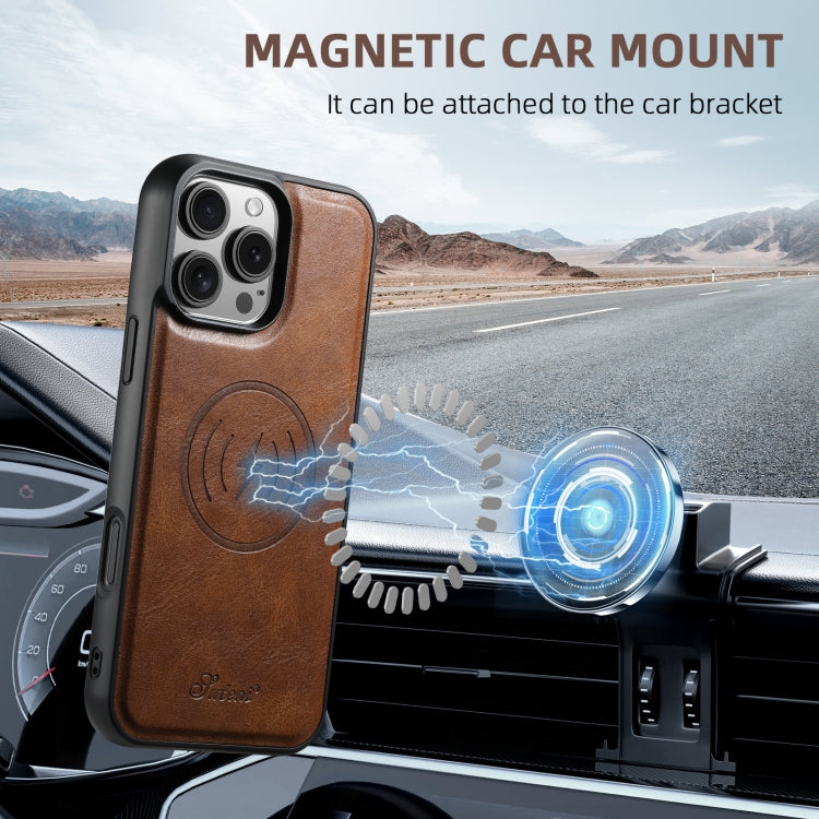 For iPhone 16 Pro Max Suteni H19 Oil Wax 2-in-1 MagSafe Removable Card Box Back Phone Case(Brown) - free shipping - PMC Jewellery - Order now!
