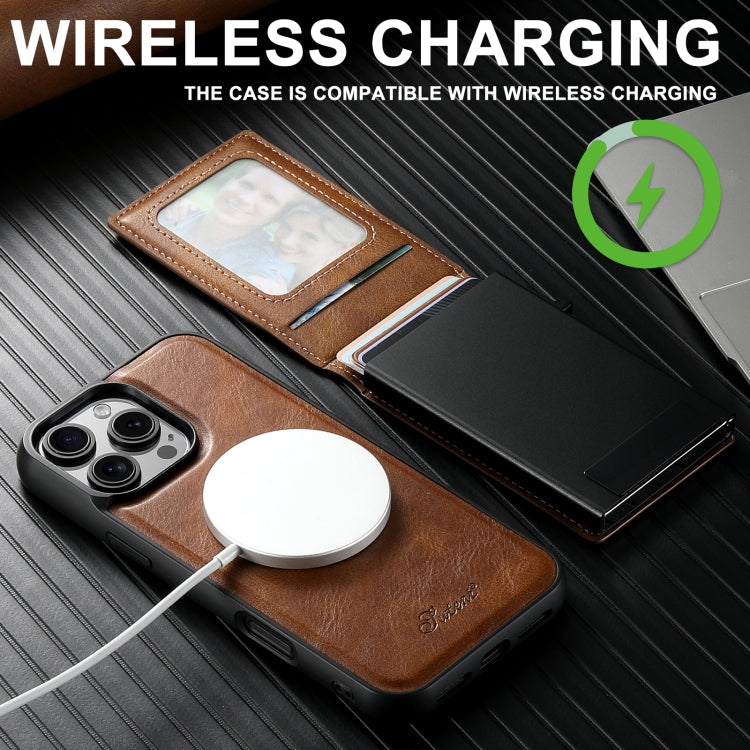 For iPhone 16 Plus Suteni H19 Oil Wax 2-in-1 MagSafe Removable Card Box Back Phone Case(Brown) - free shipping - PMC Jewellery - Order now!