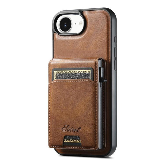 For iPhone 16e Suteni H19 Oil Wax 2-in-1 MagSafe Removable Card Box Back Phone Case(Brown)