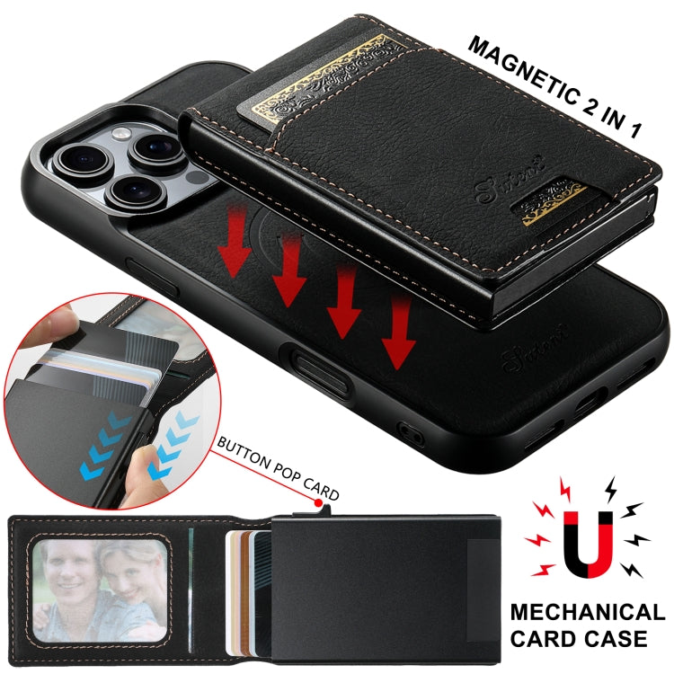 For iPhone 16 Pro Suteni H19 Litchi Grain 2-in-1 MagSafe Removable Card Box Back Phone Case(Black) - free shipping - PMC Jewellery - Order now!