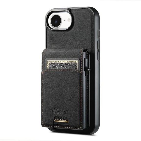 For iPhone 16e Suteni H19 Litchi Grain 2-in-1 MagSafe Removable Card Box Back Phone Case(Black)