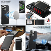 For iPhone 16e Suteni H19 Litchi Grain 2-in-1 MagSafe Removable Card Box Back Phone Case(Black)