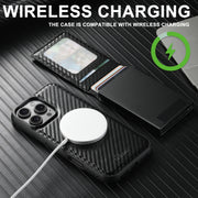For iPhone 16 Pro Suteni H19 Carbon Fiber Grain 2-in-1 MagSafe Removable Card Box Back Phone Case(Black)