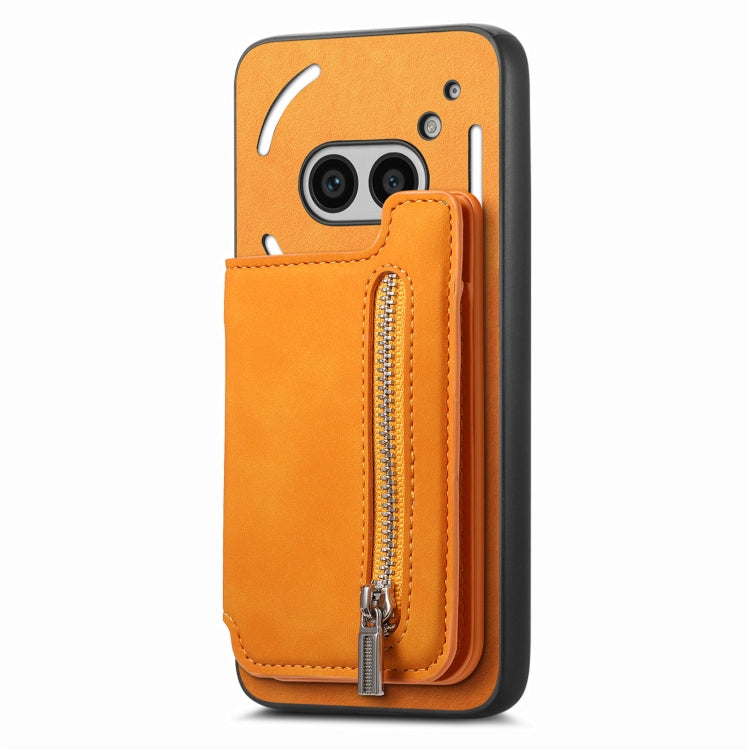 For Nothing CMF Phone 1 Retro MagSafe Zipper Wallet Card Bag Back Phone Case(Yellow)