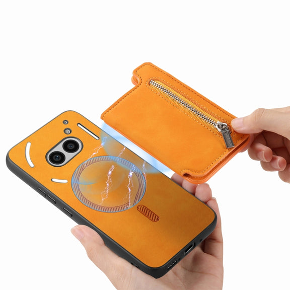 For Nothing CMF Phone 1 Retro MagSafe Zipper Wallet Card Bag Back Phone Case(Yellow)