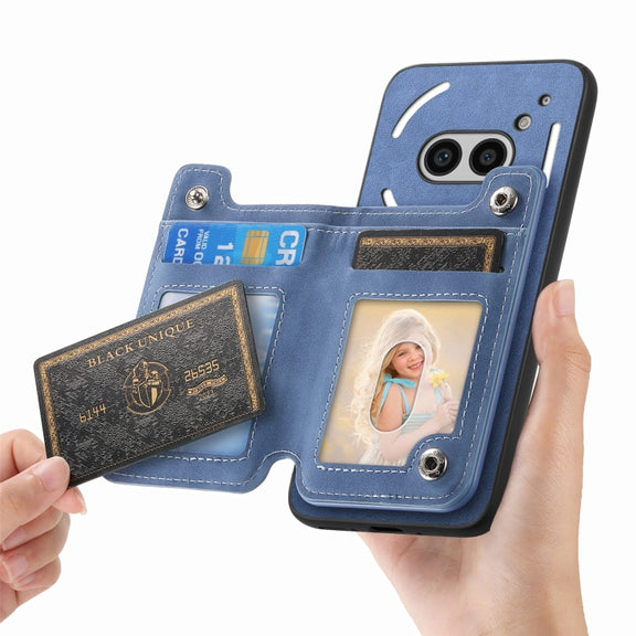 For Nothing CMF Phone 1 Retro MagSafe Zipper Wallet Card Bag Back Phone Case(Blue)
