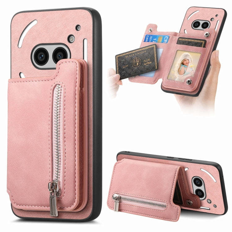 For Nothing CMF Phone 1 Retro MagSafe Zipper Wallet Card Bag Back Phone Case(Pink) - More Brand by PMC TechLife | Online Shopping South Africa | PMC TechLife | Buy Now Pay Later Mobicred