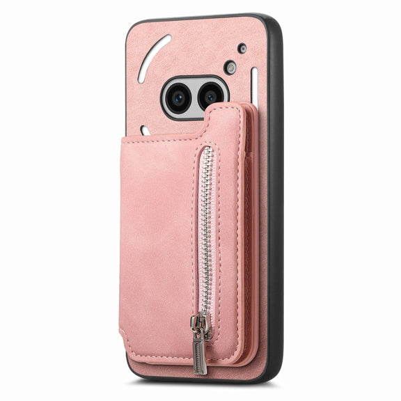 For Nothing CMF Phone 1 Retro MagSafe Zipper Wallet Card Bag Back Phone Case(Pink)