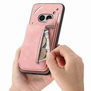 For Nothing CMF Phone 1 Retro MagSafe Zipper Wallet Card Bag Back Phone Case(Pink)