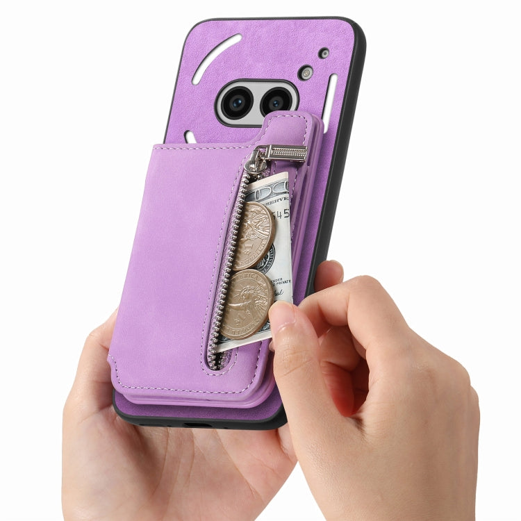 For Nothing CMF Phone 1 Retro MagSafe Zipper Wallet Card Bag Back Phone Case(Purple)