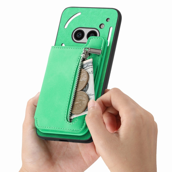 For Nothing CMF Phone 1 Retro MagSafe Zipper Wallet Card Bag Back Phone Case(Green)