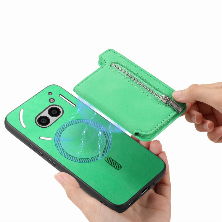 For Nothing CMF Phone 1 Retro MagSafe Zipper Wallet Card Bag Back Phone Case(Green)