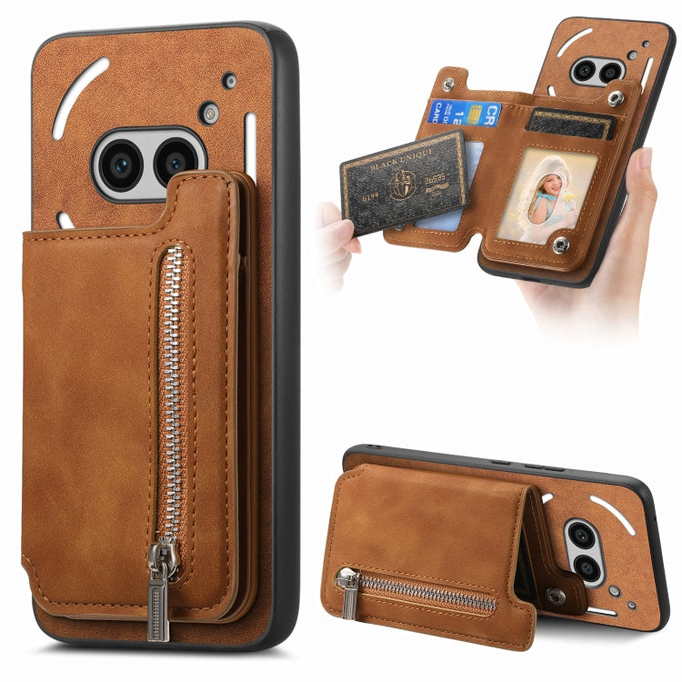 For Nothing CMF Phone 1 Retro MagSafe Zipper Wallet Card Bag Back Phone Case(Brown) - More Brand by PMC TechLife | Online Shopping South Africa | PMC TechLife | Buy Now Pay Later Mobicred
