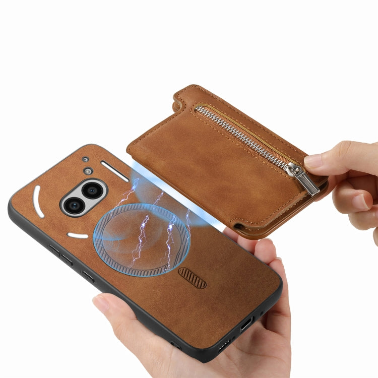 For Nothing CMF Phone 1 Retro MagSafe Zipper Wallet Card Bag Back Phone Case(Brown) - More Brand by PMC TechLife | Online Shopping South Africa | PMC TechLife | Buy Now Pay Later Mobicred