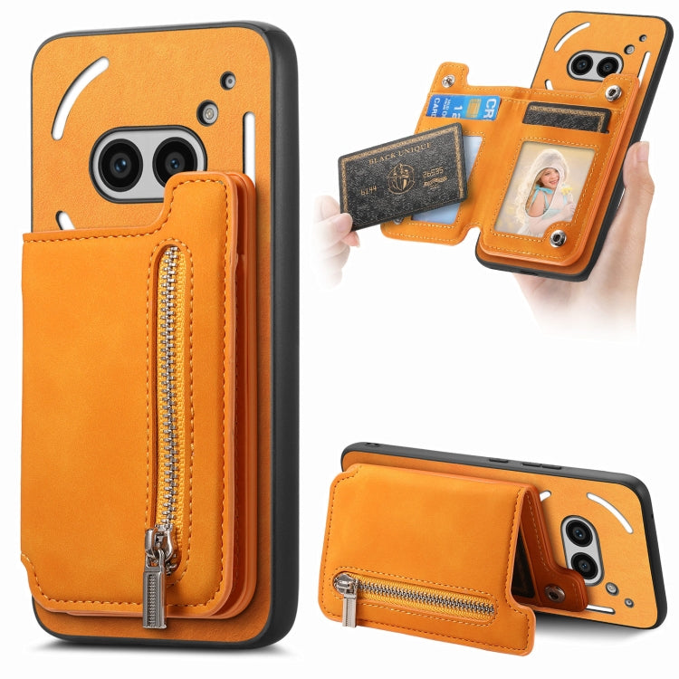 For Nothing Phone 2a Retro MagSafe Zipper Wallet Card Bag Back Phone Case(Yellow) - More Brand by PMC TechLife | Online Shopping South Africa | PMC TechLife | Buy Now Pay Later Mobicred