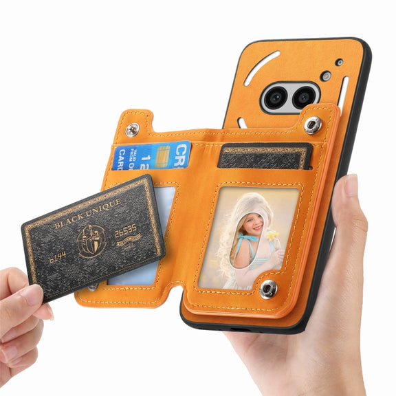 For Nothing Phone 2a Retro MagSafe Zipper Wallet Card Bag Back Phone Case(Yellow)