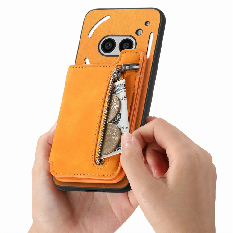 For Nothing Phone 2a Retro MagSafe Zipper Wallet Card Bag Back Phone Case(Yellow) - More Brand by PMC TechLife | Online Shopping South Africa | PMC TechLife | Buy Now Pay Later Mobicred