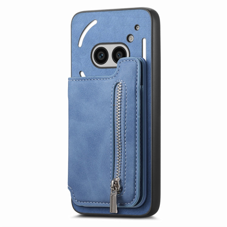 For Nothing Phone 2a Retro MagSafe Zipper Wallet Card Bag Back Phone Case(Blue) - More Brand by PMC TechLife | Online Shopping South Africa | PMC TechLife | Buy Now Pay Later Mobicred