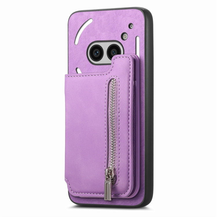 For Nothing Phone 2a Retro MagSafe Zipper Wallet Card Bag Back Phone Case(Purple)