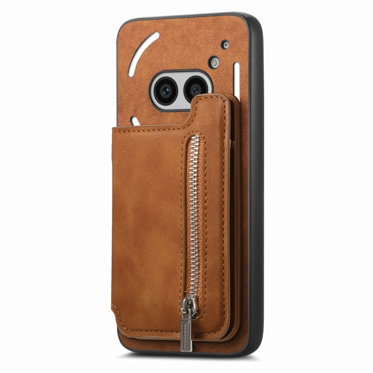 For Nothing Phone 2a Retro MagSafe Zipper Wallet Card Bag Back Phone Case(Brown) - More Brand by PMC TechLife | Online Shopping South Africa | PMC TechLife | Buy Now Pay Later Mobicred