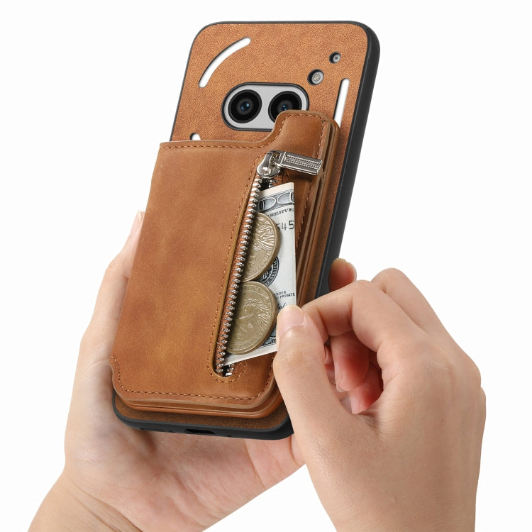 For Nothing Phone 2a Retro MagSafe Zipper Wallet Card Bag Back Phone Case(Brown) - More Brand by PMC TechLife | Online Shopping South Africa | PMC TechLife | Buy Now Pay Later Mobicred
