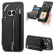 For Nothing Phone 2a Retro MagSafe Zipper Wallet Card Bag Back Phone Case(Black)