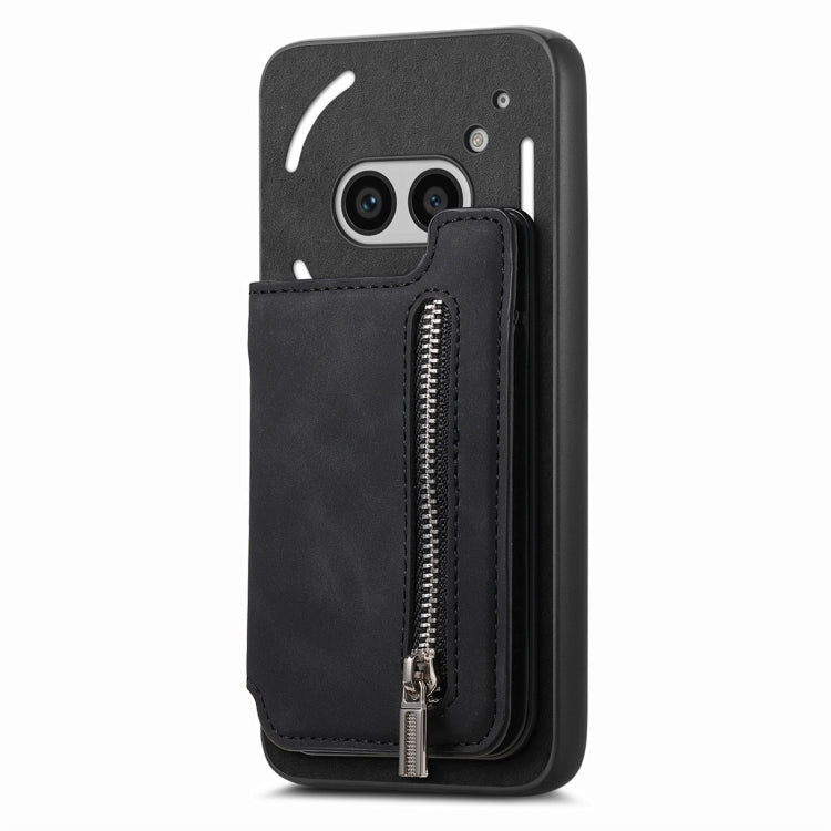 For Nothing Phone 2a Retro MagSafe Zipper Wallet Card Bag Back Phone Case(Black)