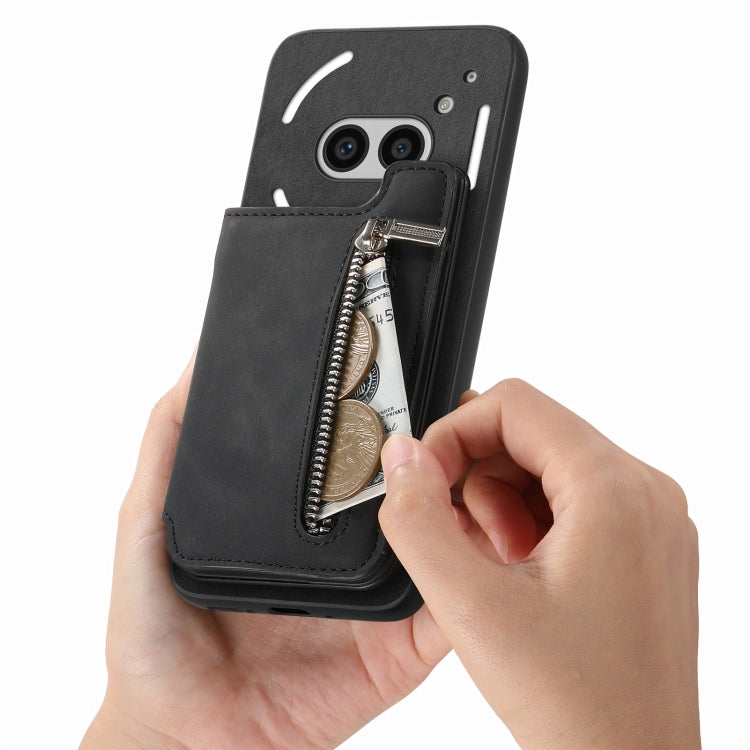 For Nothing Phone 2a Retro MagSafe Zipper Wallet Card Bag Back Phone Case(Black) - free shipping - PMC TechLife - Order now!