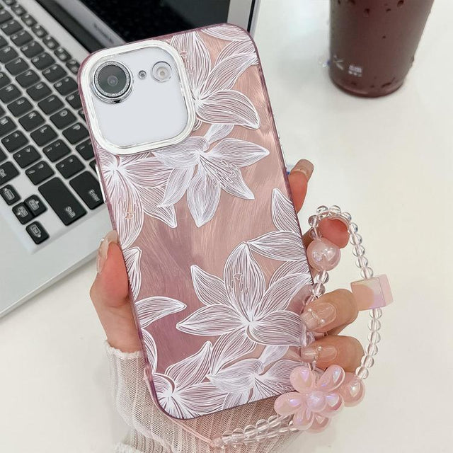 For iPhone 16e Electroplating Flowers Plants Texture Wristband TPU Phone Case(Sketch Lily FL9)
