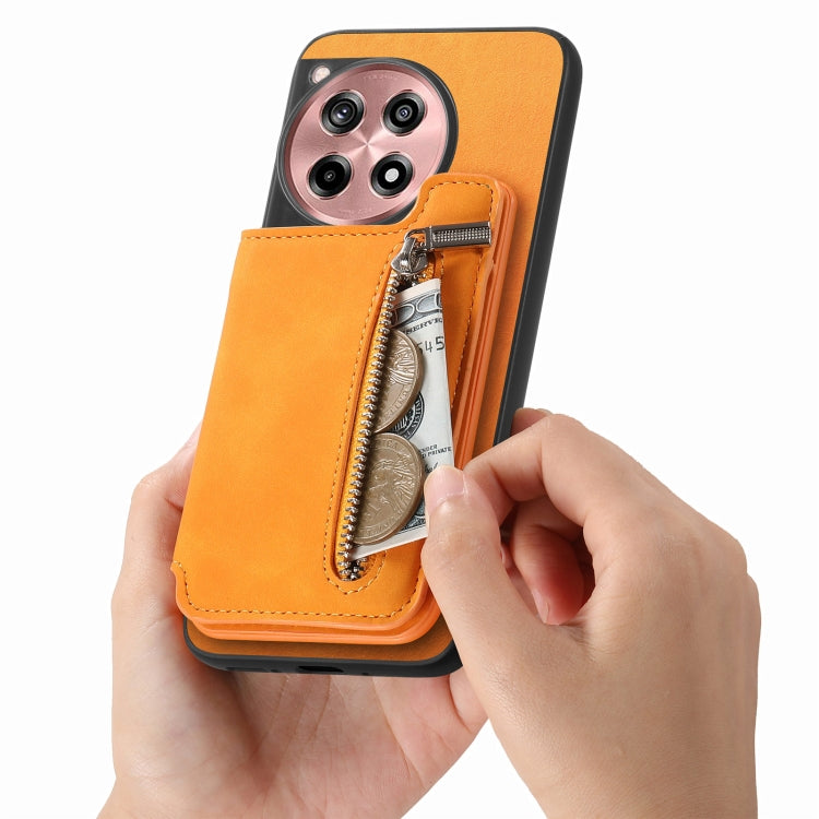 For OnePlus Nord CE4 / Ace 3V Retro MagSafe Zipper Wallet Card Bag Back Phone Case(Yellow)