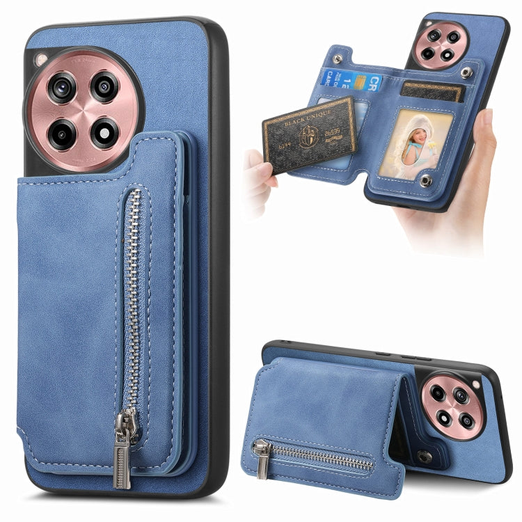 For OnePlus Nord CE4 / Ace 3V Retro MagSafe Zipper Wallet Card Bag Back Phone Case(Blue) - OnePlus Cases by PMC TechLife | Online Shopping South Africa | PMC TechLife | Buy Now Pay Later Mobicred