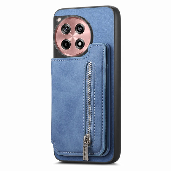 For OnePlus Nord CE4 / Ace 3V Retro MagSafe Zipper Wallet Card Bag Back Phone Case(Blue)