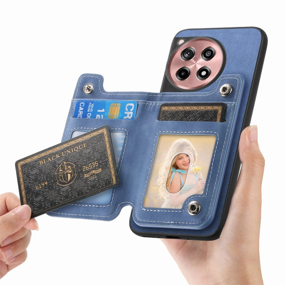 For OnePlus Nord CE4 / Ace 3V Retro MagSafe Zipper Wallet Card Bag Back Phone Case(Blue)