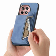 For OnePlus Nord CE4 / Ace 3V Retro MagSafe Zipper Wallet Card Bag Back Phone Case(Blue)