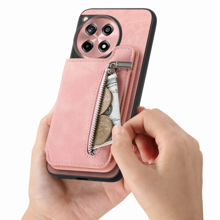 For OnePlus Nord CE4 / Ace 3V Retro MagSafe Zipper Wallet Card Bag Back Phone Case(Pink)