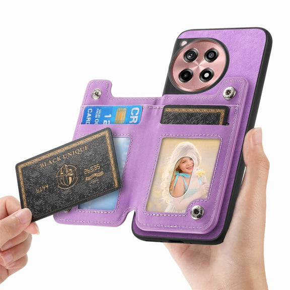 For OnePlus Nord CE4 / Ace 3V Retro MagSafe Zipper Wallet Card Bag Back Phone Case(Purple)