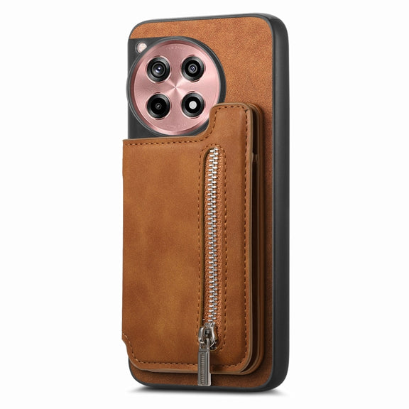 For OnePlus Nord CE4 / Ace 3V Retro MagSafe Zipper Wallet Card Bag Back Phone Case(Brown)