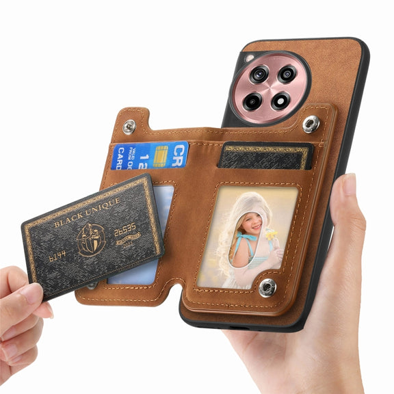 For OnePlus Nord CE4 / Ace 3V Retro MagSafe Zipper Wallet Card Bag Back Phone Case(Brown)