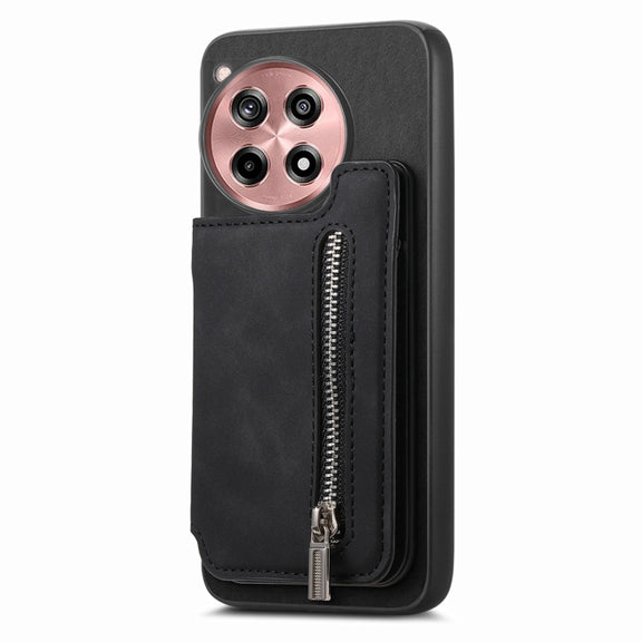 For OnePlus Nord CE4 / Ace 3V Retro MagSafe Zipper Wallet Card Bag Back Phone Case(Black)