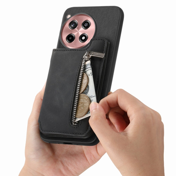 For OnePlus Nord CE4 / Ace 3V Retro MagSafe Zipper Wallet Card Bag Back Phone Case(Black)