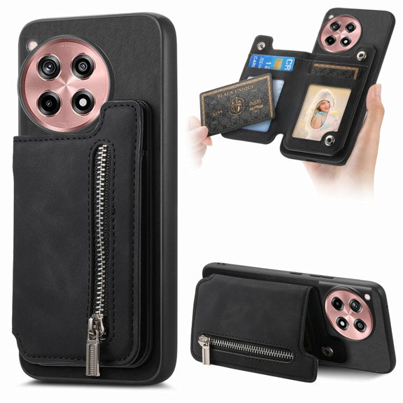 For OnePlus Nord CE4 / Ace 3V Retro MagSafe Zipper Wallet Card Bag Back Phone Case(Black)