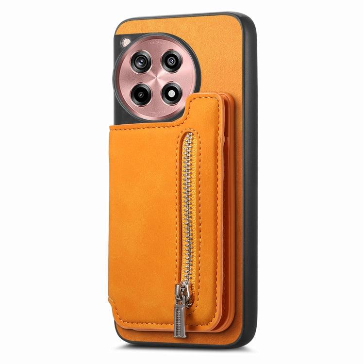For OnePlus Ace 3 5G / 12R 5G Retro MagSafe Zipper Wallet Card Bag Back Phone Case(Yellow)