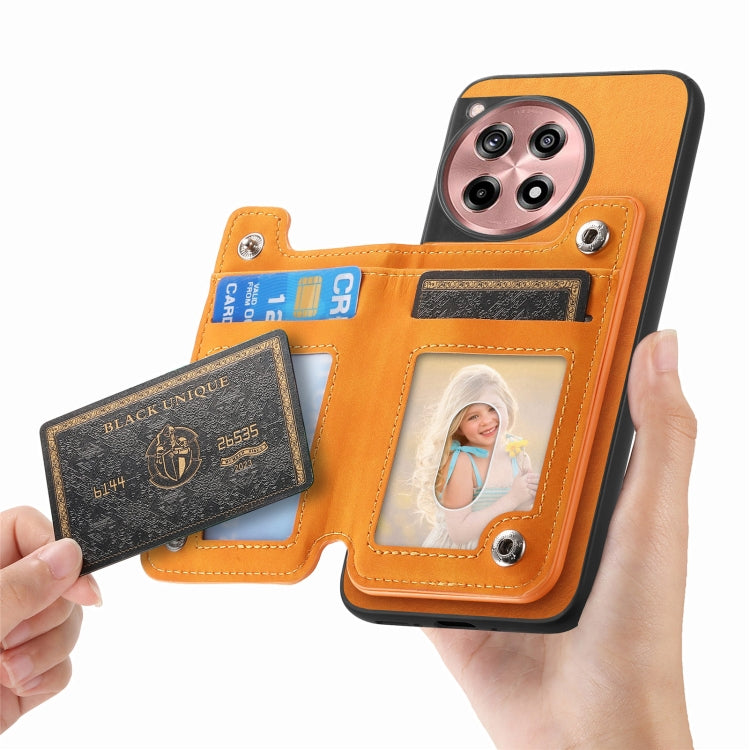 For OnePlus Ace 3 5G / 12R 5G Retro MagSafe Zipper Wallet Card Bag Back Phone Case(Yellow)