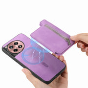 For OnePlus Ace 3 5G / 12R 5G Retro MagSafe Zipper Wallet Card Bag Back Phone Case(Purple)