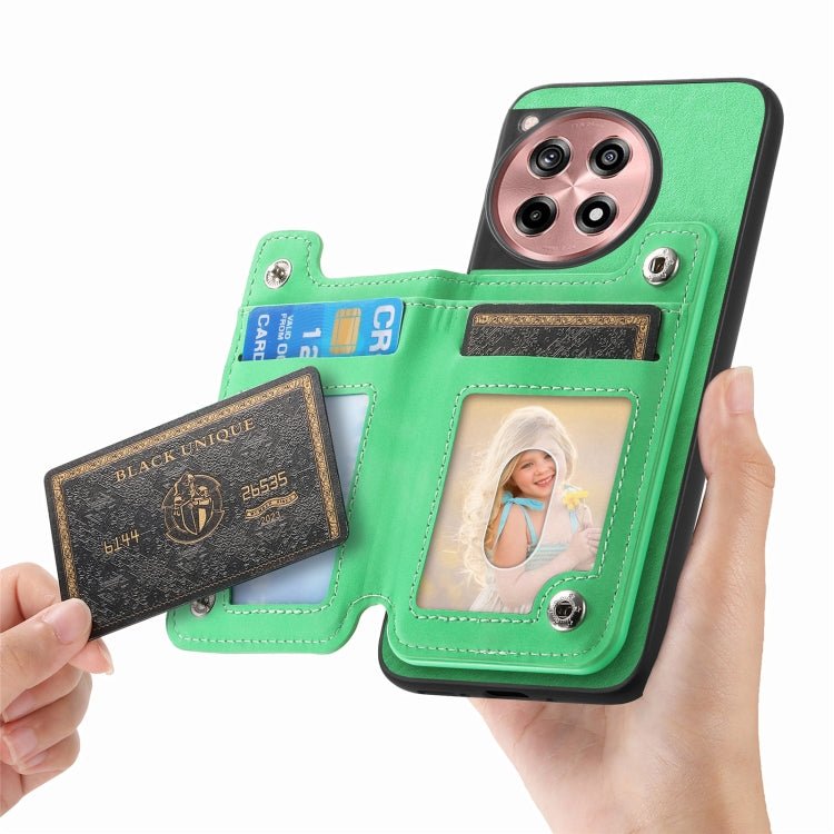 For OnePlus Ace 3 5G / 12R 5G Retro MagSafe Zipper Wallet Card Bag Back Phone Case(Green)