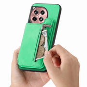 For OnePlus Ace 3 5G / 12R 5G Retro MagSafe Zipper Wallet Card Bag Back Phone Case(Green)